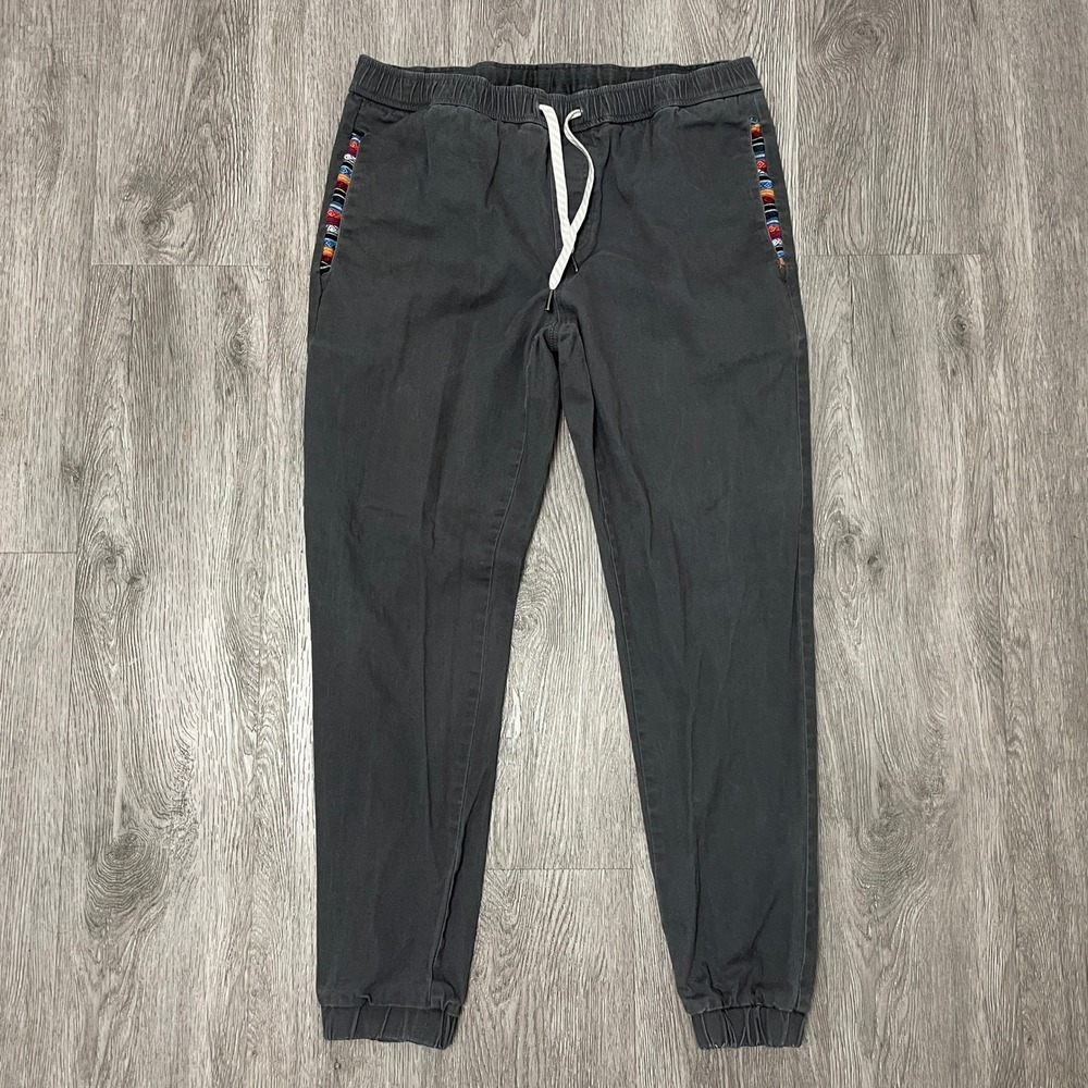 Wowie Joggers Men Large Gray Woven Aztec Trim Sweatpants Tech Performance